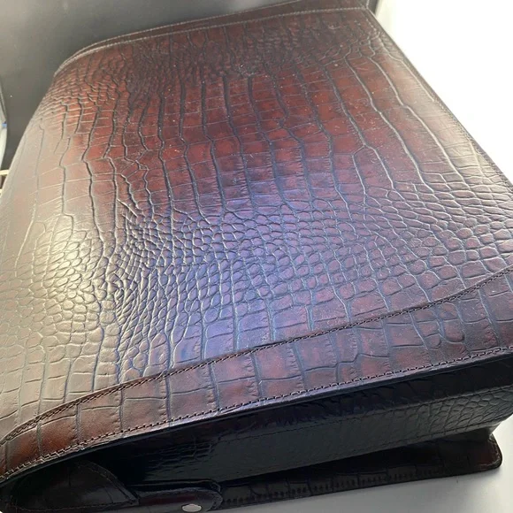 Bosca Dark Brown Crocodile Embossed Briefcase - Picture 7 of 8